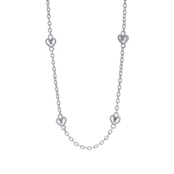 Judith Ripka Cubic Zirconia Heart Station Necklace 35 1/2" - 925 Sterling Chain